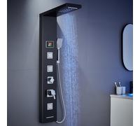 KINKIBOS Tower Shower Panel with Mixer, 5-Function Shower Column with LED Temperature Display Rain＆Waterfall, Massage Jets, Handheld Shower and Bath Spout, Shower Panel 304 Stainless Steel, Black