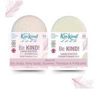 KinKind Be KIND! Fragrance Free Natural Shampoo and Conditioner Set for Dry Scalp. Rated 100/100 by SkinSAFE®. Unscented Shampoo bar & Conditioner bar ideal for Eczema, Sensitive skin, Psoriasis