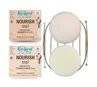 KinKind NOURISH me! Shampoo and Conditioner Bar Starter Bundle. Argan Oil & Coconut Oil Shampoo Bar and Conditioner for Hydration & Softness, for Normal, Dry and Grey hair.