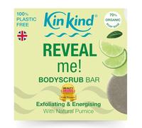 KinKind REVEAL me! Exfoliating Body Scrub Bar. Natural Body Scrub Exfoliator bar with pumice. Exfoliate to reveal fresh, new skin. No mess in the shower. Zesty Lime & Black Pepper. Vegan. UK made