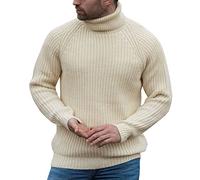 KINKOCCL Men's Autumn, Winter Full Length Slim Fit Turtleneck Pullover Sweater - Solid Color Cable, Rib Weave - Turtle Neck - Long Sleeve - Pull On - UK L
