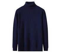 KINKOCCL Men's Navy Blue Turtleneck Pullover Sweater - Autumn, Winter - Long Sleeve - Turtle Neck - Slim Fit - Cotton/Polyester Blend - Classic Style - Solid Pattern - Pull On - Adult Size - XL