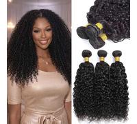 Kinky Curly Bundles Human Hair 100% Unprocessed Brazilian Virgin Double Weft Weave Hair Extensions for Black Women Natural Color 10 12 14 inch