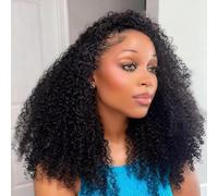 Kinky Curly Half Wig Human Hair 180% Density 3 In 1 Seamless Flip Over Glueless Wigs Curly Human Hair With Adjustable String Invisilbe Hairline Beginner Friendly 20 Inch