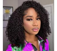 Kinky Curly Half Wig Human Hair 3 in 1 Seamless Flip Over Half Wigs Drawstring Curly Wigs for Black Women Glueless Wear and Go Half Up Half Down Headband