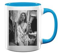 Kinky Seductive Girl pop Art Actor Singer Famous Star Model Smoking Cigarette Ceramic Tea Coffee Mug Light Blue