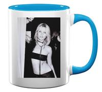 Kinky Seductive Girl pop Art Actor Singer Famous Star Model Tied Choker Chain Ceramic Tea Coffee Mug Light Blue