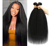Kinky Straight Bundles Human Hair 18 20 22Inch Yaki Straight Human Hair 3 Bundles Kinky Straight Hair Bundles 12A 100% Unprocessed Brazilian Virgin Remy Human Hair Extension Natural Color