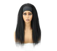 Kinky Straight Headband Wig, Soft Natural as Human Hair, Glueless Long Black Yaki Synthetic Half Wigs Fluffy and Natural(34 inch)