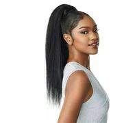 Kinky Straight Human Hair Ponytail Extensions, Natural Black Color Brazilian Real Clip in Drawstring Yaki Ponytails Hairpiece Hair Extension for Daily Use(22inch)