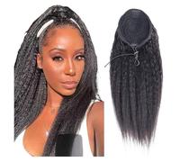 Kinky Straight Ponytail Extension Brazilian Human Hair Wrap Around Drawstring Ponytail for Women(14inches)
