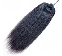 Kinky Straight Ponytails Extensions Human Hairs with Drawstring, Nature Black Brazilian Remy Ponytail Clip in Hair, for Women for Daily Use(14inch 150g)