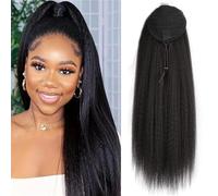 Kinky Straight Ponytails Human Hair,Drawstring Ponytail Extension Yaki Clip in Pony Tail for Black Women Hair Extension for Daily Use(10 inch)