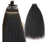 Kinky Straight Tape In Extensions Human Hair,Double Sided Invisible Soft Thick Real Remy Hair Natural Black for Women 20pcs 50G,16inch