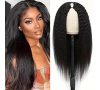 Kinky Straight V Part Human Hair Wigs 150% Density Yaki Straight Human Hair Wigs For Women Girls 12 Inch Natural Color Upgrade U Part Glueless Wigs Human Hair For Women
