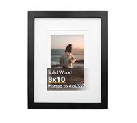 KINLINK 10x8 Picture Frame Black, Wood Frames with Acrylic Plexiglass for Picture 6x4/7x5 with Mat or 10x8 without Mat, Tabletop and Wall Mounting Display