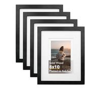 KINLINK 10x8 Picture Frames Black, Wood Frames with Acrylic Plexiglass for Pictures 6x4/7x5 with Mat or 10x8 without Mat, Tabletop and Wall Mounting Display, Set of 4
