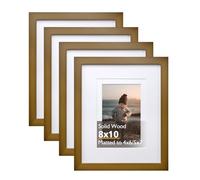 KINLINK 10x8 Picture Frames Brown, Wood Frames with Acrylic Plexiglass for Pictures 7x5/8x6 with Mat or 10x8 without Mat, Tabletop and Wall Mounting Display, Set of 4
