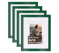 KINLINK 10x8 Picture Frames Green, Wood Frames with Acrylic Plexiglass for Pictures 7x5/8x6 with Mat or 10x8 without Mat, Tabletop and Wall Mounting Display, Set of 4