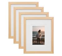 KINLINK 10x8 Picture Frames Natural, Wood Frames with Acrylic Plexiglass for Pictures 7x5/8x6 with Mat or 10x8 without Mat, Tabletop and Wall Mounting Display, Set of 4