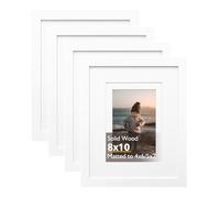 KINLINK 10x8 Picture Frames White, Wood Frames with Acrylic Plexiglass for Pictures 6x4/7x5 with Mat or 10x8 without Mat, Tabletop and Wall Mounting Display, Set of 4