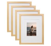 KINLINK 11x14 Picture Frames Natural Wood Frames with Acrylic Plexiglass for Pictures 5x7/8x10 with Mat or 11x14 without Mat, Tabletop and Wall Mounting Display, Set of 4
