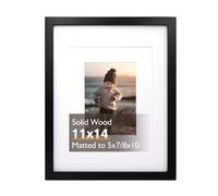 KINLINK 14x11 Picture Frame Black, Wood Frames with Acrylic Plexiglass for Picture 7x5/10x8 with Mat or 14x11 without Mat, Tabletop and Wall Mounting Display
