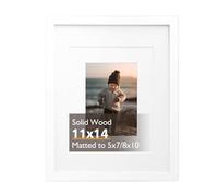 KINLINK 14x11 Picture Frame White, Wood Frames with Acrylic Plexiglass for Picture 7x5/10x8 with Mat or 14x11 without Mat, Tabletop and Wall Mounting Display
