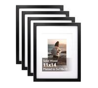 KINLINK 14x11 Picture Frames Black, Wood Frames with Acrylic Plexiglass for Pictures 10x8/7x5 with Mat or 14x11 without Mat, Tabletop and Wall Mounting Display, Set of 4