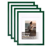 KINLINK 14x11 Picture Frames Green, Wood Frames with Acrylic Plexiglass for Pictures 10x8/7x5 with Mat or 14x11 without Mat, Tabletop and Wall Mounting Display, Set of 4