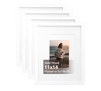 KINLINK 14x11 Picture Frames White, Wood Frames with Acrylic Plexiglass for Pictures 10x8/7x5 with Mat or 14x11 without Mat, Tabletop and Wall Mounting Display, Set of 4