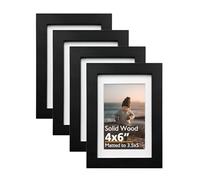 KINLINK 6x4 Picture Frames Black, Wood Frames with Acrylic Plexiglass for Pictures 5x3.5 with Mat or 6x4 without Mat, Tabletop and Wall Mounting Display Black,Set of 4