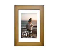 KINLINK 6x4 Picture Frames Brown Wood Frames with Acrylic Plexiglass for 5x3.5 with Mat or 6x4 without Mat, Tabletop and Wall Mounting Display