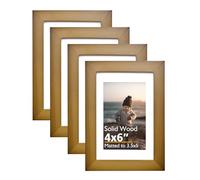 KINLINK 6x4 Picture Frames Brown, Wood Frames with Acrylic Plexiglass for Pictures 5x3.5 with Mat or 6x4 without Mat, Tabletop and Wall Mounting Display, Set of 4