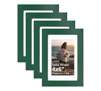 KINLINK 6x4 Picture Frames Green, Wood Frames with Acrylic Plexiglass for Pictures 5x3.5 with Mat or 6x4 without Mat, Tabletop and Wall Mounting Display, Set of 4