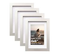 KINLINK 6x4 Picture Frames Light Grey, Wood Frames with Acrylic Plexiglass for Pictures 5x3.5 with Mat or 6x4 without Mat, Tabletop and Wall Mounting Display, Set of 4