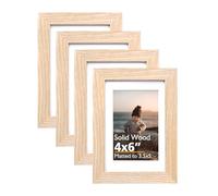 KINLINK 10x15 Picture Frames Natural Wood Frames with Acrylic Plexiglass for Pictures 9x13 with Mat or 10x15 without Mat, Tabletop and Wall Mounting Display, Set of 4
