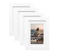 KINLINK 6x4 Picture Frames White, Wood Frames with Acrylic Plexiglass for Pictures 5x3.5 with Mat or 6x4 without Mat, Tabletop and Wall Mounting Display White,Set of 4