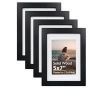 KINLINK 7x5 Picture Frames Black, Wood Frames with Acrylic Plexiglass for Pictures 6x4 with Mat or 7x5 without Mat,Tabletop and Wall Mounting Display,Set of 4
