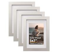 KINLINK 7x5 Picture Frames Light Grey, Wood Frames with Acrylic Plexiglass for Pictures 6x4 with Mat or 7x5 without Mat,Tabletop and Wall Mounting Display, Set of 4