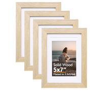 KINLINK 7x5 Picture Frames Natural Wood Frames with Acrylic Plexiglass for Pictures 6x4 with Mat or 7x5 without Mat, Tabletop and Wall Mounting Display, Set of 4