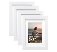 KINLINK 7x5 White Picture Frames, Wood Frames with Acrylic Plexiglass for Pictures 6x4 with Mat or 7x5 without Mat,Tabletop and Wall Mounting Display,Set of 4