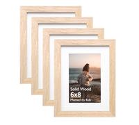 KINLINK 8x6 Picture Frames Beige, Wood Frames with Acrylic Plexiglass for Pictures 6x4 with Mat or 8x6 without Mat, Tabletop and Wall Mounting Display, Set of 4