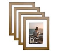 KINLINK 8x6 Picture Frames Brown, Wood Frames with Acrylic Plexiglass for Pictures 6x4 with Mat or 8x6 without Mat, Tabletop and Wall Mounting Display, Set of 4