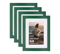KINLINK 8x6 Picture Frames Green, Wood Frames with Acrylic Plexiglass for Pictures 6x4 with Mat or 8x6 without Mat, Tabletop and Wall Mounting Display, Set of 4