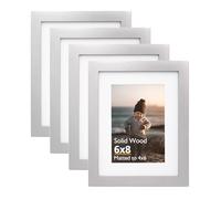 KINLINK 8x6 Picture Frames Light Grey, Wood Frames with Acrylic Plexiglass for Pictures 6x4 with Mat or 8x6 without Mat,Tabletop and Wall Mounting Display, Set of 4