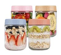 KINLINK Overnight Oats Containers with Lids, 450ml Glass Jars with Lids 4 pcs, Oatmeal Salad Jars, for Salad, Yogurt, Snacks, fruit