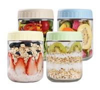 KINLINK Overnight Oats Containers with Lids, 450ml Soft Color Glass Jars with Lids 4 pcs, Oatmeal Salad Jars for Salad Yogurt Snacks Fruit