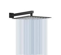 KINLIV Rain Shower Head with Extension Arm Wall Mounted 12" Matte Black Long Square Shower Pipe Extender with 304 Stainless Steel High Flow Rate, Waterfall Cover, Body,