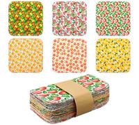 Kinlop 24 Pcs Lunchbox Cloth Napkins Bulk Reusable 2 Ply 8" x 8" Flannel Wipes Washable Soft Cotton Sturdy Absorbent Cloth Placemats for Dining Christmas Thanksgiving Home Party(Fruit Style)